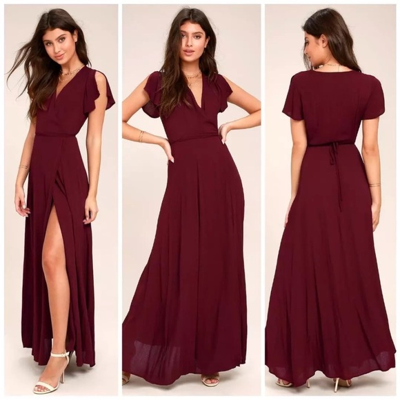 Lulus Dresses & Skirts - LULU’S Heart of Marigold Burgundy Wrap Maxi Dress Size Medium